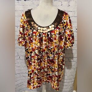 Lane Bryant Beaded Printed Neckline Plus Size 22/24 T-Shirt Top Blouse